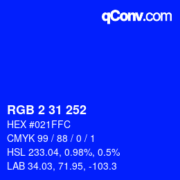 Color code: RGB 2 31 252 | qconv.com