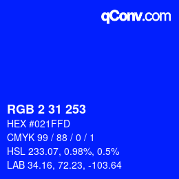 Color code: RGB 2 31 253 | qconv.com