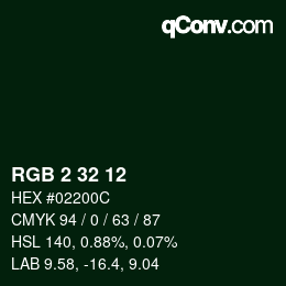 Color code: RGB 2 32 12 | qconv.com