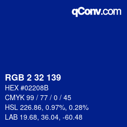 Color code: RGB 2 32 139 | qconv.com