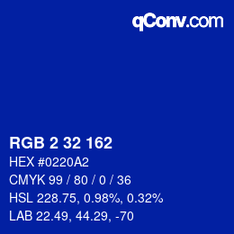 カラーコード: RGB 2 32 162 | qconv.com