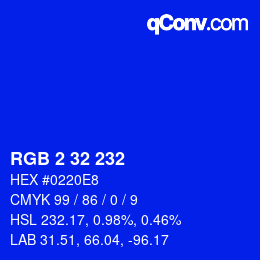 Color code: RGB 2 32 232 | qconv.com
