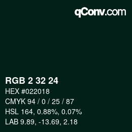 カラーコード: RGB 2 32 24 | qconv.com