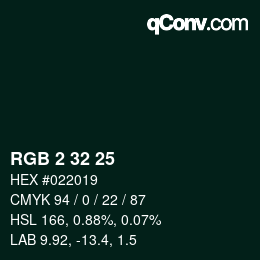 Color code: RGB 2 32 25 | qconv.com