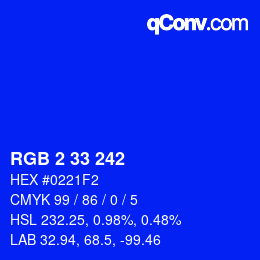 Color code: RGB 2 33 242 | qconv.com