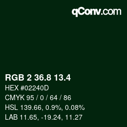 カラーコード: RGB 2 36.8 13.4 | qconv.com