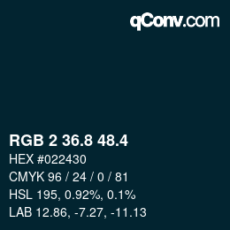 カラーコード: RGB 2 36.8 48.4 | qconv.com
