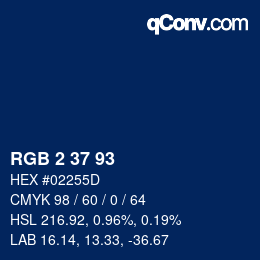 Color code: RGB 2 37 93 | qconv.com