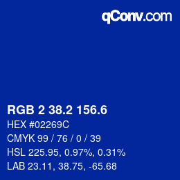 カラーコード: RGB 2 38.2 156.6 | qconv.com