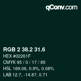 カラーコード: RGB 2 38.2 31.6 | qconv.com