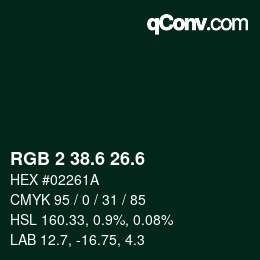 カラーコード: RGB 2 38.6 26.6 | qconv.com