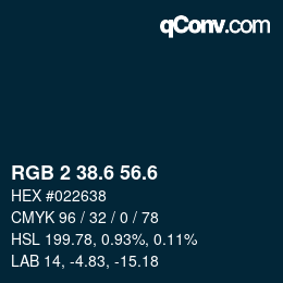 カラーコード: RGB 2 38.6 56.6 | qconv.com