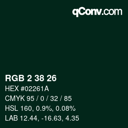 Color code: RGB 2 38 26 | qconv.com