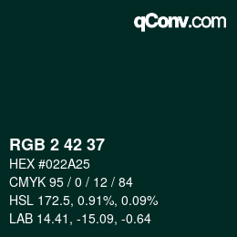 Color code: RGB 2 42 37 | qconv.com