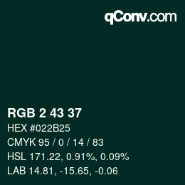 Color code: RGB 2 43 37 | qconv.com