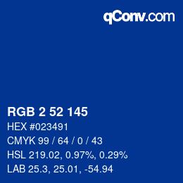 Color code: RGB 2 52 145 | qconv.com