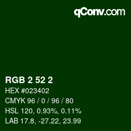 Color code: RGB 2 52 2 | qconv.com