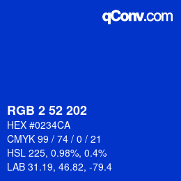 Color code: RGB 2 52 202 | qconv.com