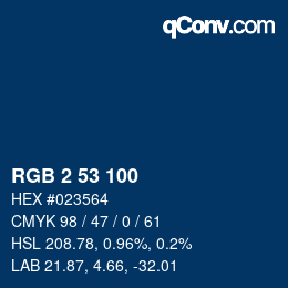 Color code: RGB 2 53 100 | qconv.com
