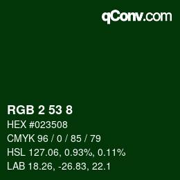 Color code: RGB 2 53 8 | qconv.com