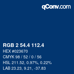 カラーコード: RGB 2 54.4 112.4 | qconv.com