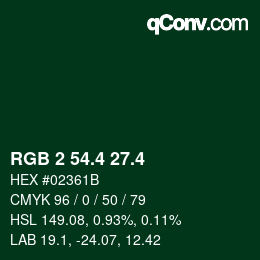 カラーコード: RGB 2 54.4 27.4 | qconv.com