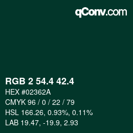 カラーコード: RGB 2 54.4 42.4 | qconv.com