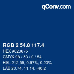 カラーコード: RGB 2 54.8 117.4 | qconv.com