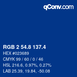 カラーコード: RGB 2 54.8 137.4 | qconv.com