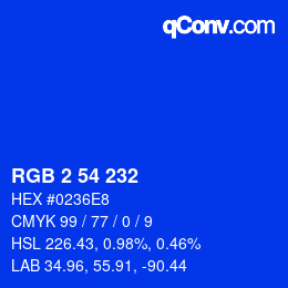 Color code: RGB 2 54 232 | qconv.com
