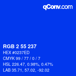 Color code: RGB 2 55 237 | qconv.com