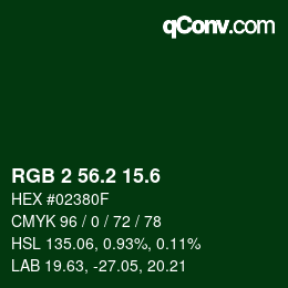 カラーコード: RGB 2 56.2 15.6 | qconv.com