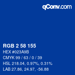 Color code: RGB 2 58 155 | qconv.com