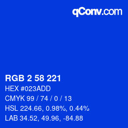 Color code: RGB 2 58 221 | qconv.com