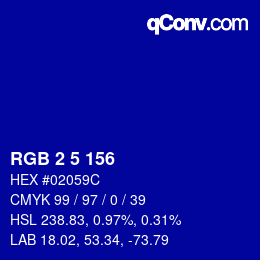 Color code: RGB 2 5 156 | qconv.com