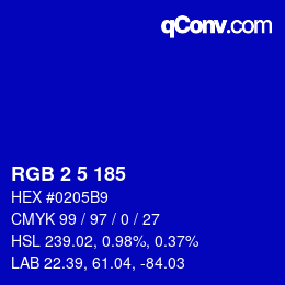Color code: RGB 2 5 185 | qconv.com