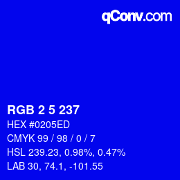 Color code: RGB 2 5 237 | qconv.com
