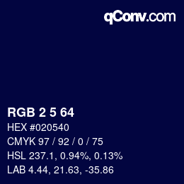 Color code: RGB 2 5 64 | qconv.com