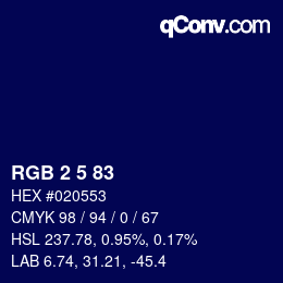 カラーコード: RGB 2 5 83 | qconv.com