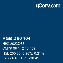 カラーコード: RGB 2 60 104 | qconv.com