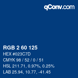 カラーコード: RGB 2 60 125 | qconv.com