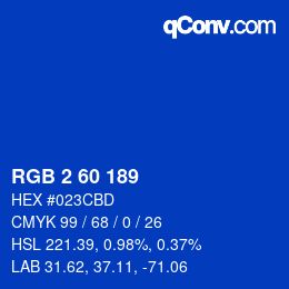 カラーコード: RGB 2 60 189 | qconv.com