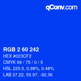 Color code: RGB 2 60 242 | qconv.com