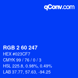 Color code: RGB 2 60 247 | qconv.com