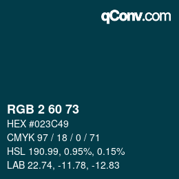 カラーコード: RGB 2 60 73 | qconv.com