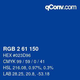 カラーコード: RGB 2 61 150 | qconv.com