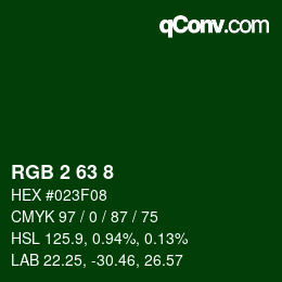 Color code: RGB 2 63 8 | qconv.com