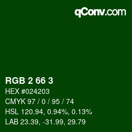 カラーコード: RGB 2 66 3 | qconv.com