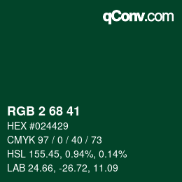 カラーコード: RGB 2 68 41 | qconv.com