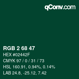 Color code: RGB 2 68 47 | qconv.com